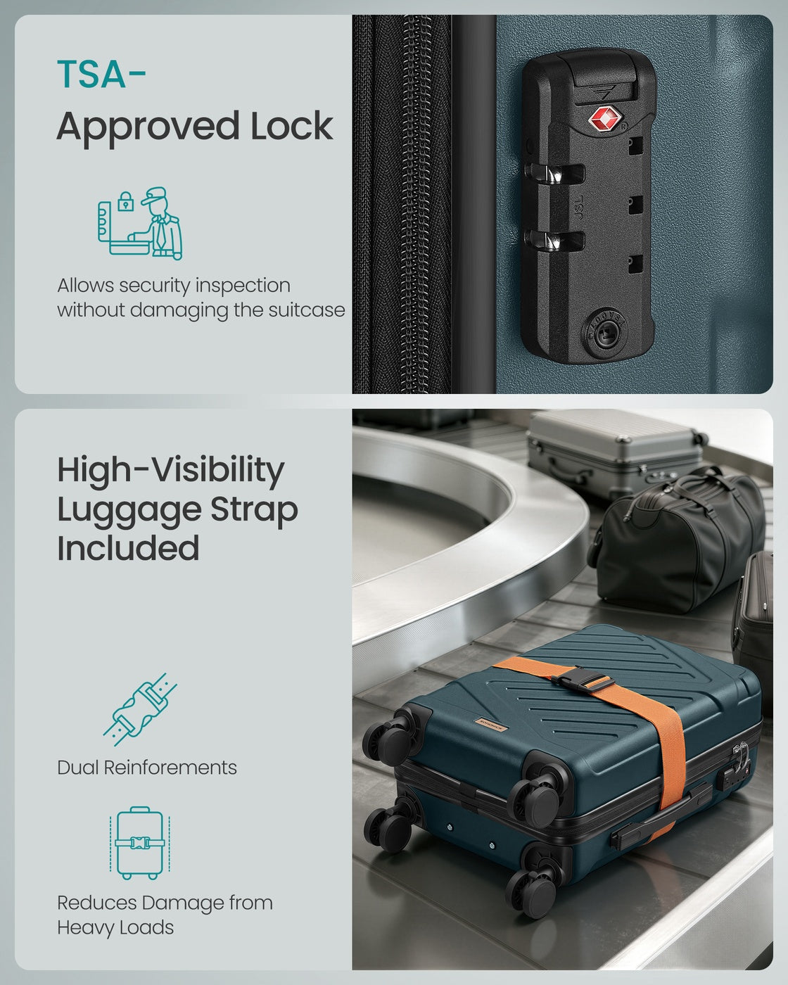 Hard Shell Suitcase Cabin TSA Lock Spinner Wheels - ABS Plastic and PA Plastic - Slate Teal
