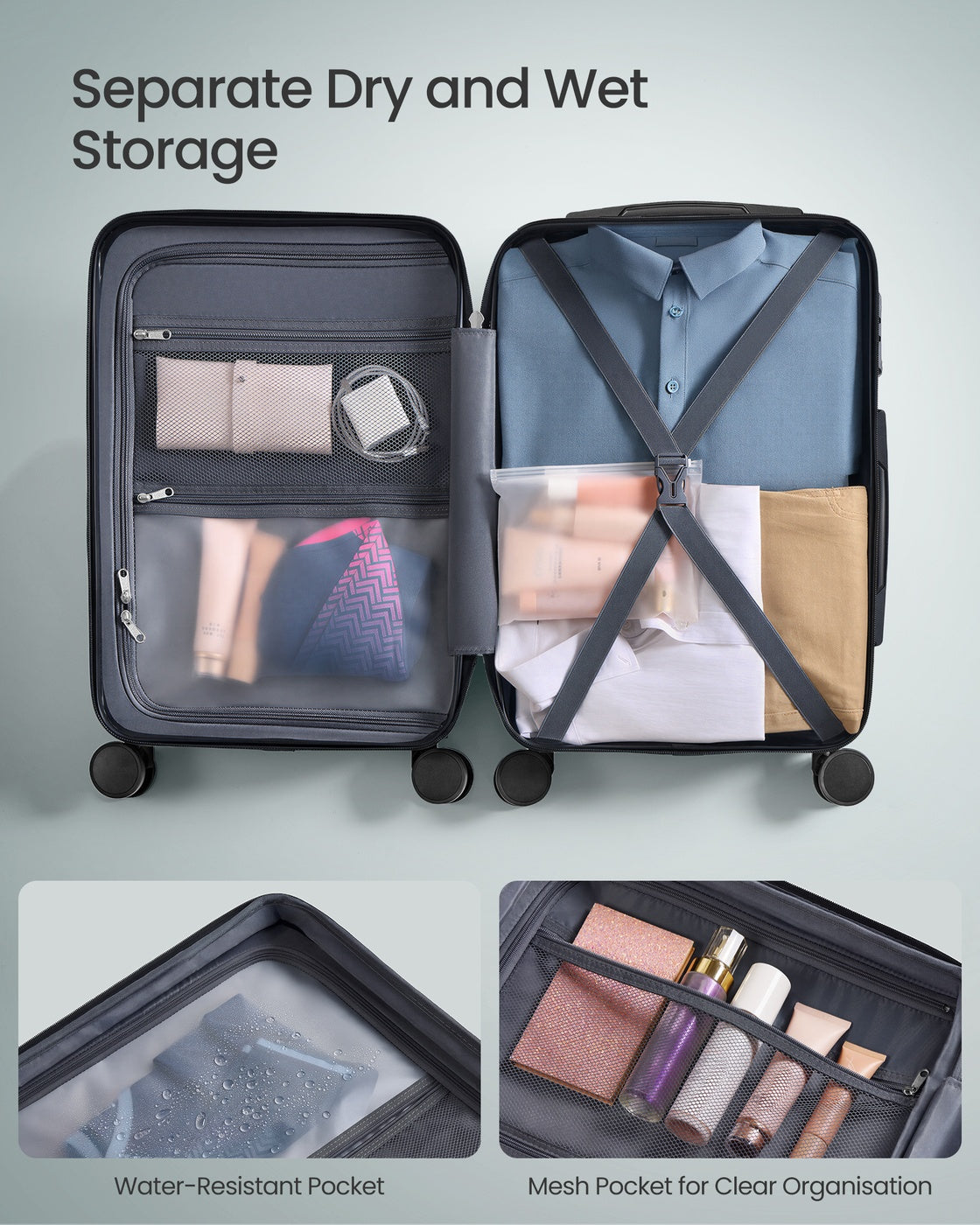 Hard Shell Suitcase Cabin TSA Lock Spinner Wheels - ABS Plastic and PA Plastic - Slate Teal