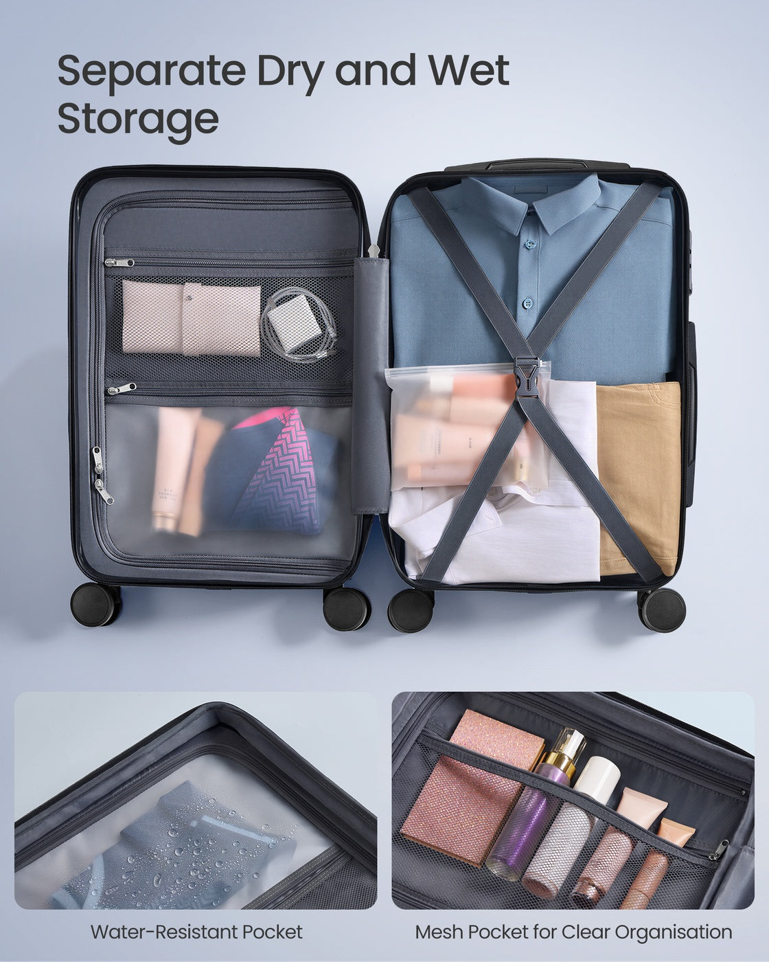 Hard Shell Suitcase Cabin TSA Lock Spinner Wheels - ABS Plastic and PA Plastic - Bijou Blue
