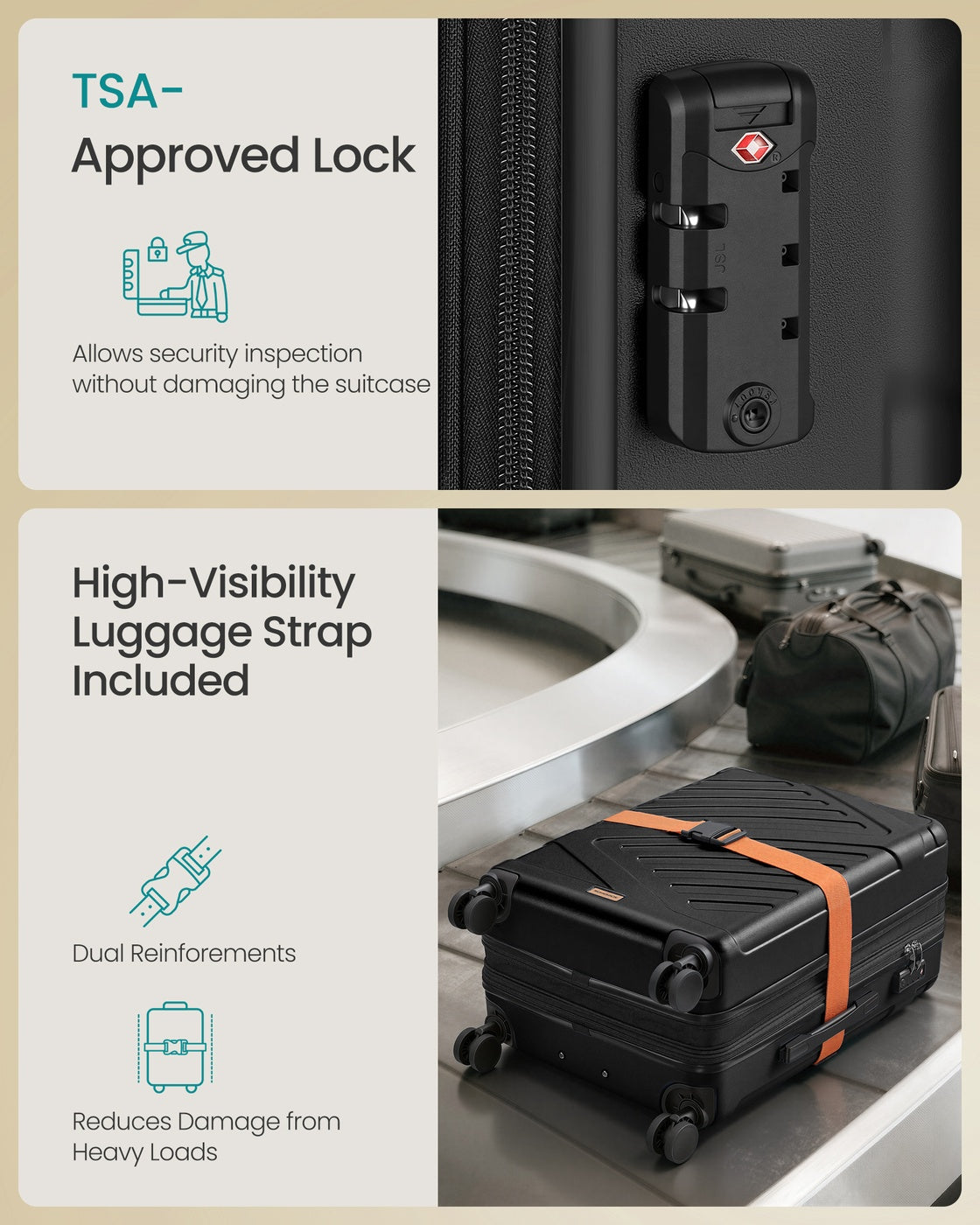 Hard Shell Suitcase Medium TSA Lock Spinner Wheels - ABS Plastic and PA Plastic - Ink Black