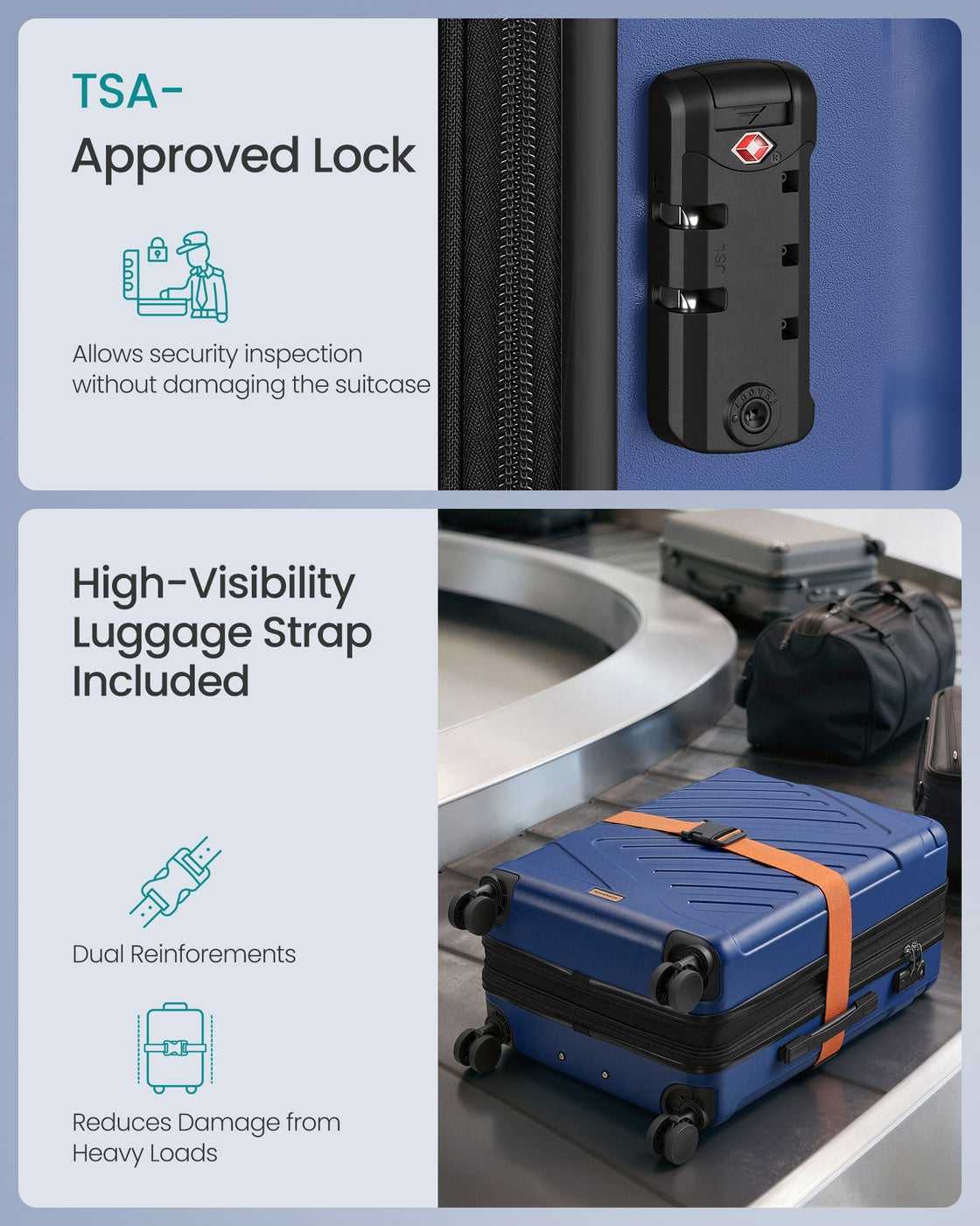 Hard Shell Suitcase Medium TSA Lock Spinner Wheels - ABS Plastic and PA Plastic - Bijou Blue
