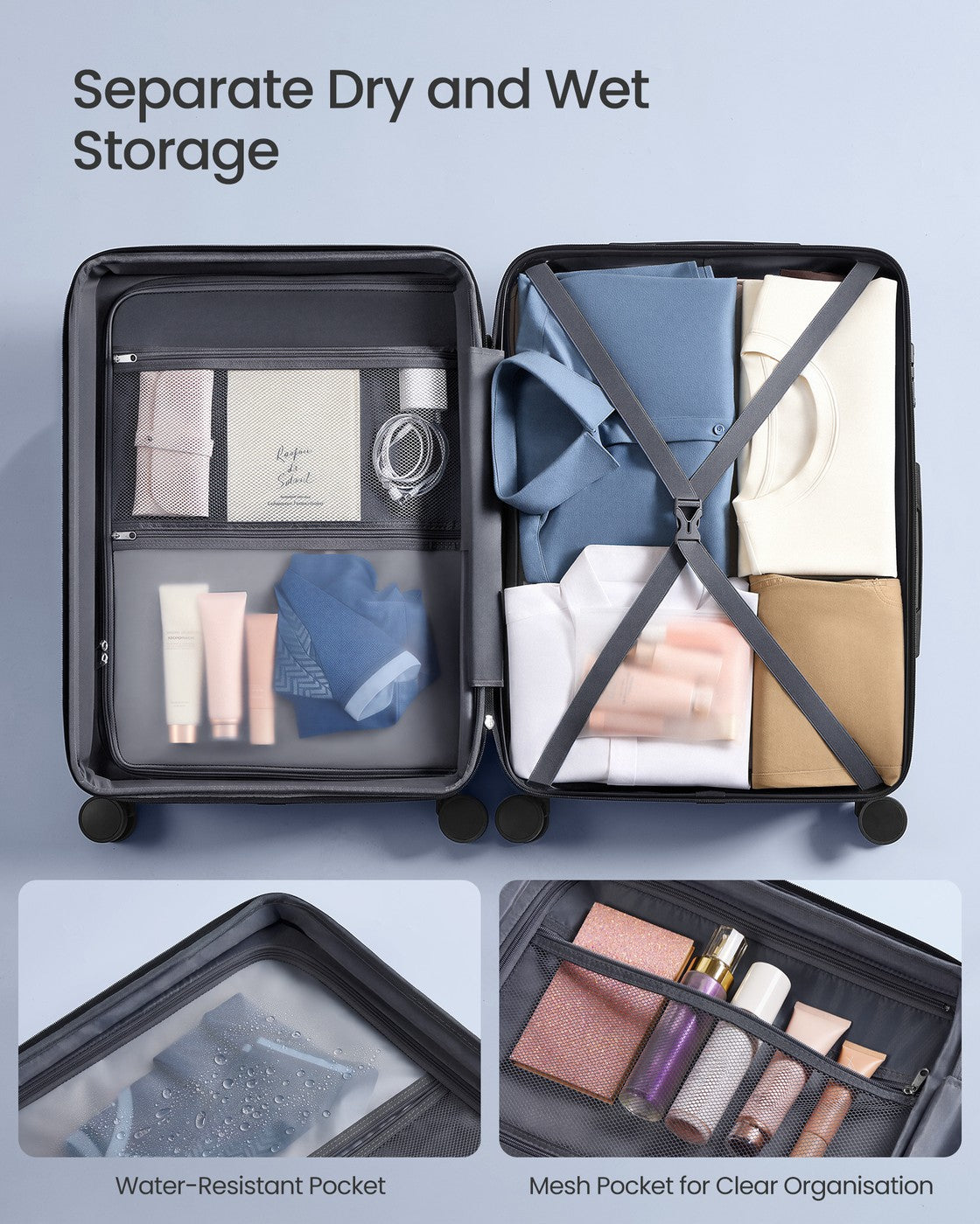 Hard Shell Suitcase Medium TSA Lock Spinner Wheels - ABS Plastic and PA Plastic - Bijou Blue