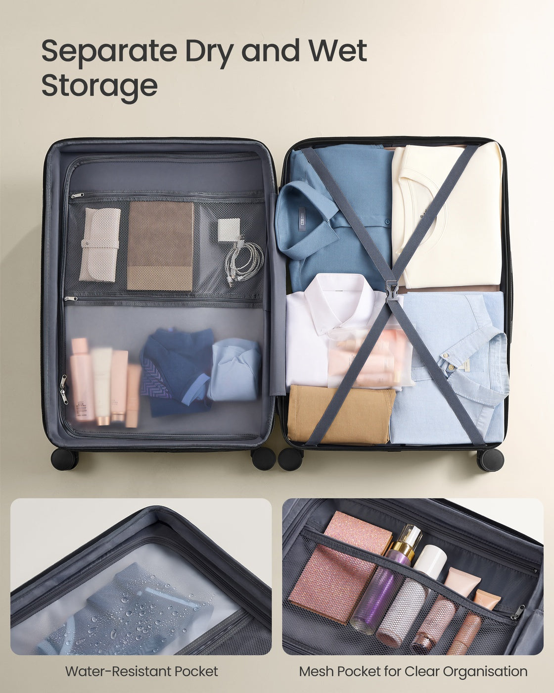 28 Inch Hard Shell Suitcase - ABS Plastic and PA Plastic - Ink Black