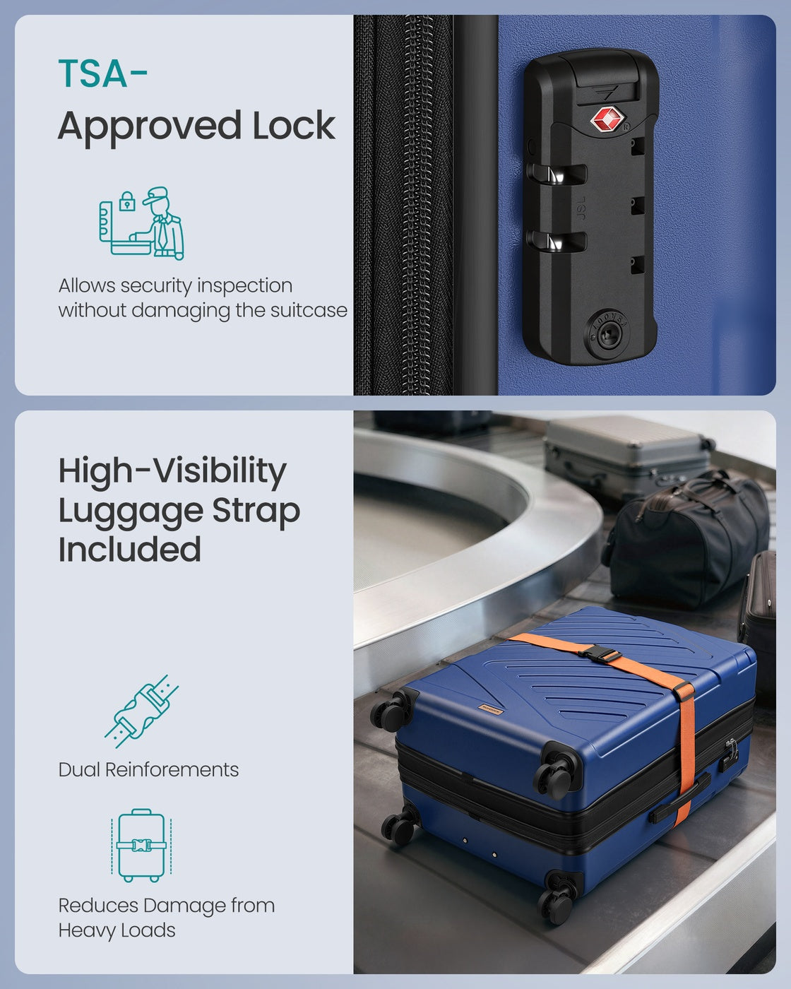Hard Shell Suitcase Large TSA Lock Spinner Wheels - ABS Plastic and PA Plastic - Bijou Blue