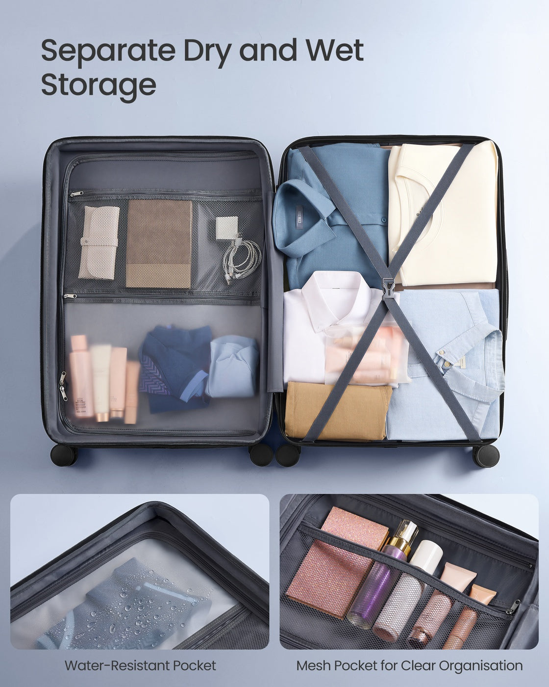 Hard Shell Suitcase Large TSA Lock Spinner Wheels - ABS Plastic and PA Plastic - Bijou Blue