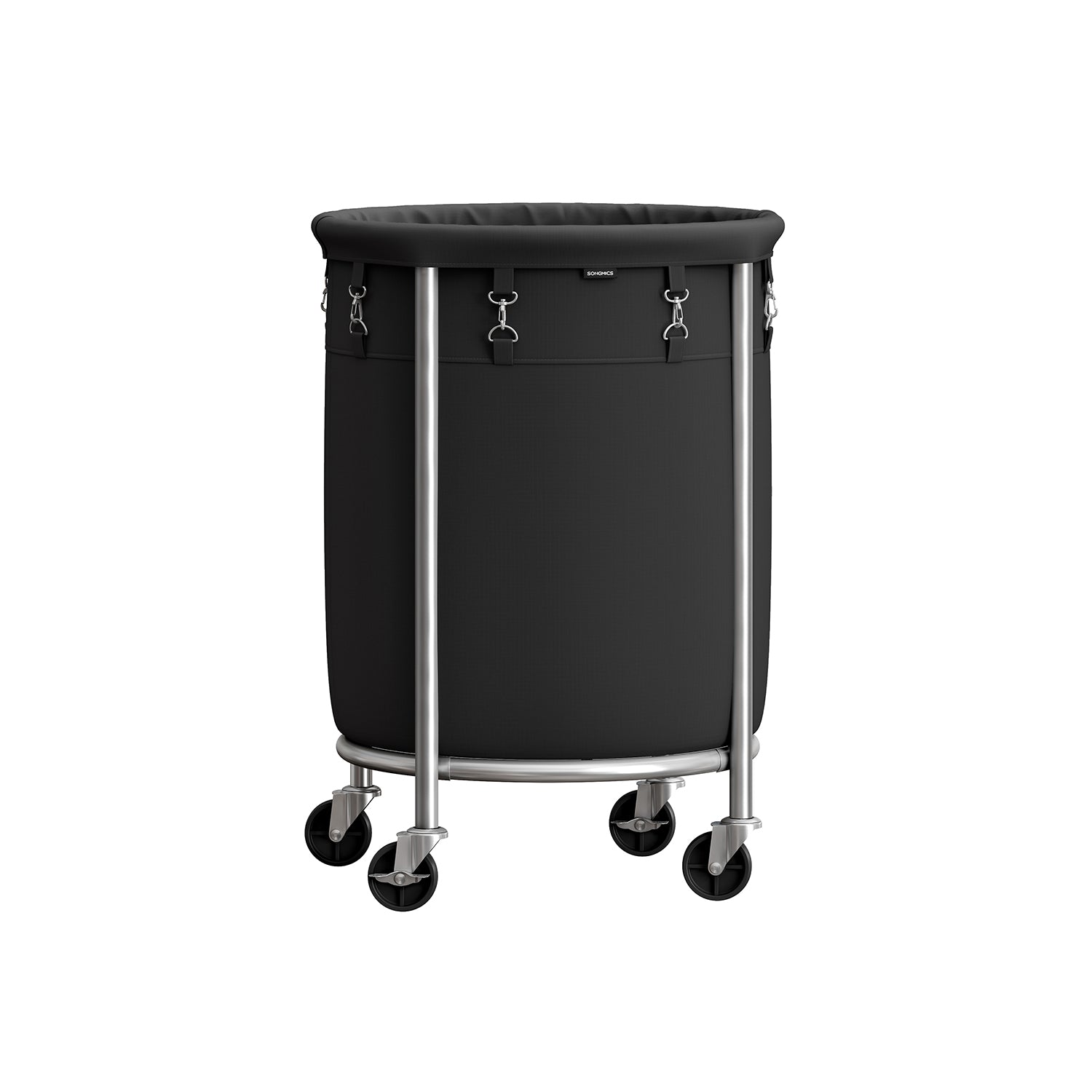 Round Laundry Hamper - Steel Frame - Grey - Removable Bag with Wheels