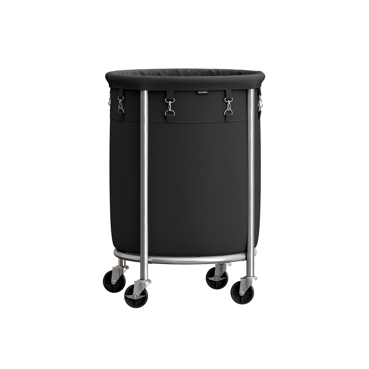 Round Laundry Hamper - Steel Frame - Grey - Removable Bag with Wheels