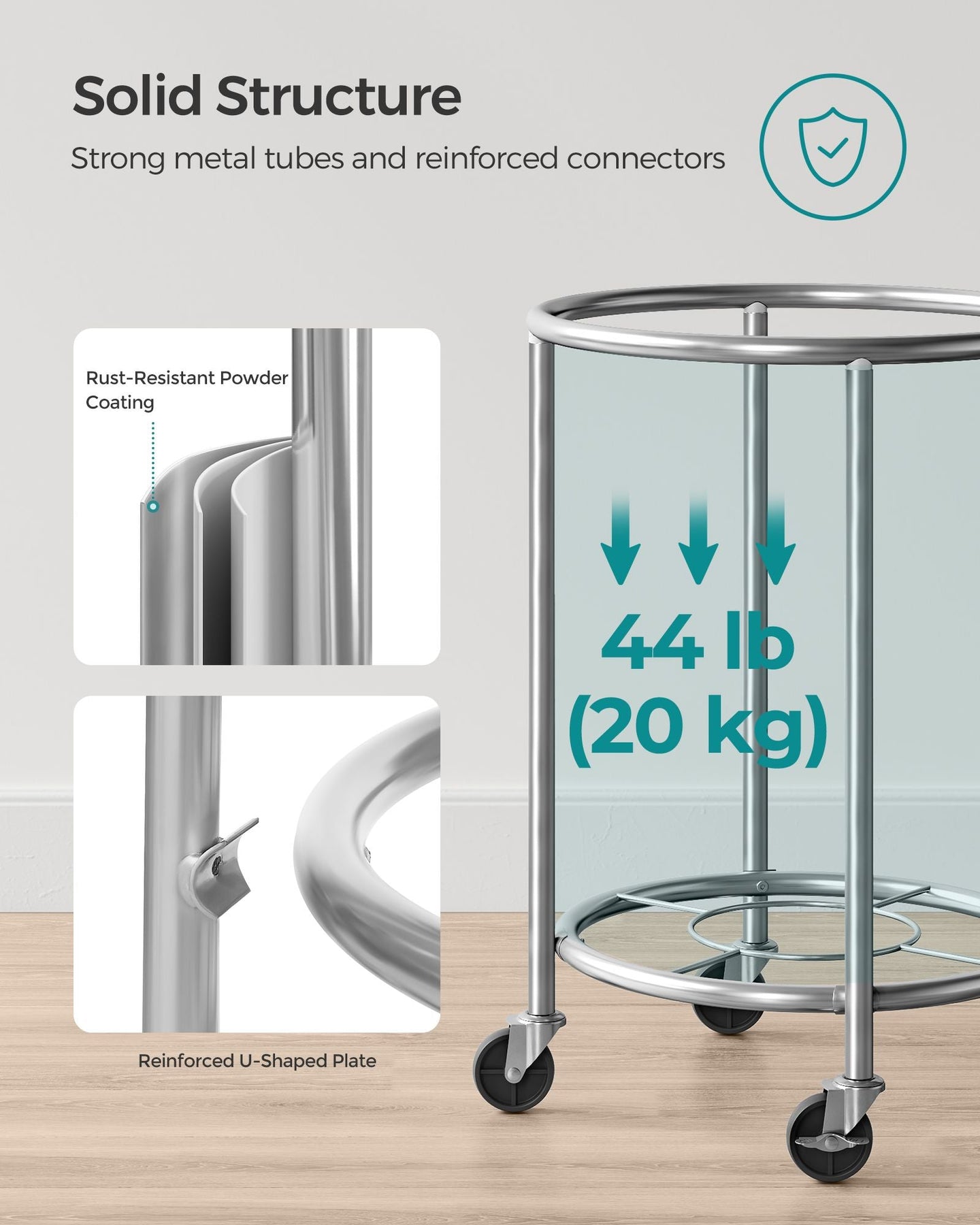 Laundry Trolley - Steel Frame - Gray - 110L Capacity with Removable Bag and Wheels