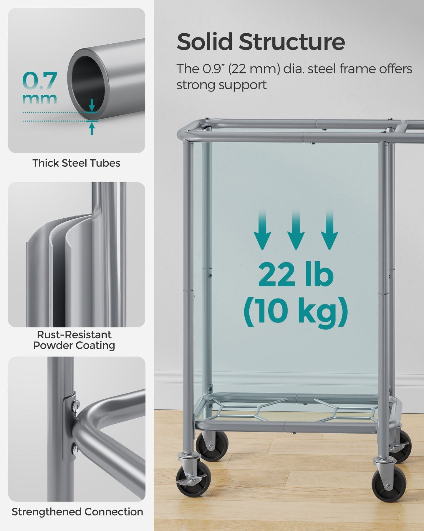 Laundry Basket - Steel Frame - Dove Grey - 90L Capacity with Removable Liner and Wheels