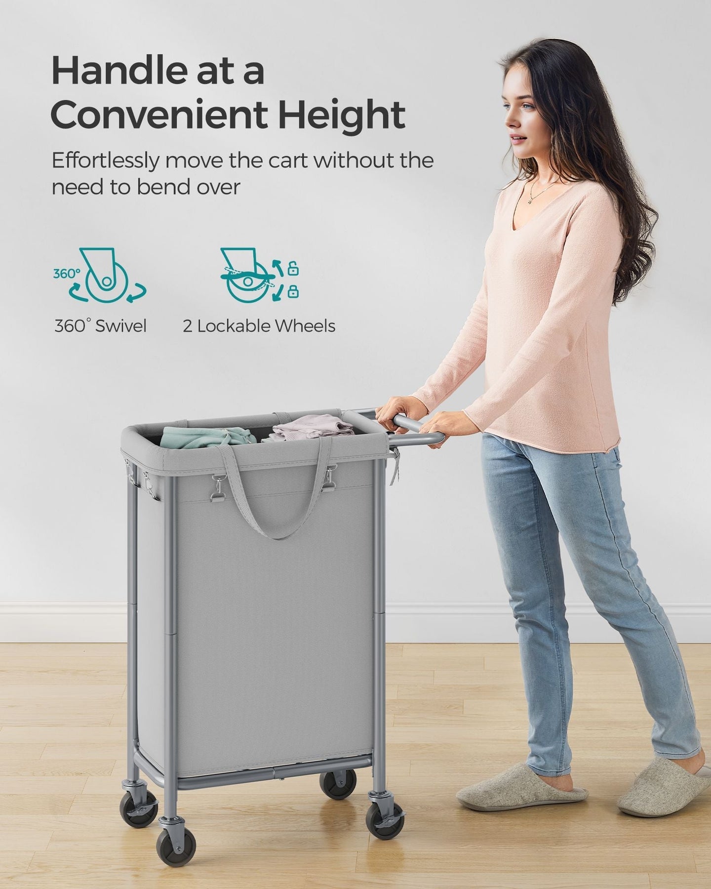 Laundry Basket - Steel Frame - Dove Grey - 90L Capacity with Removable Liner and Wheels