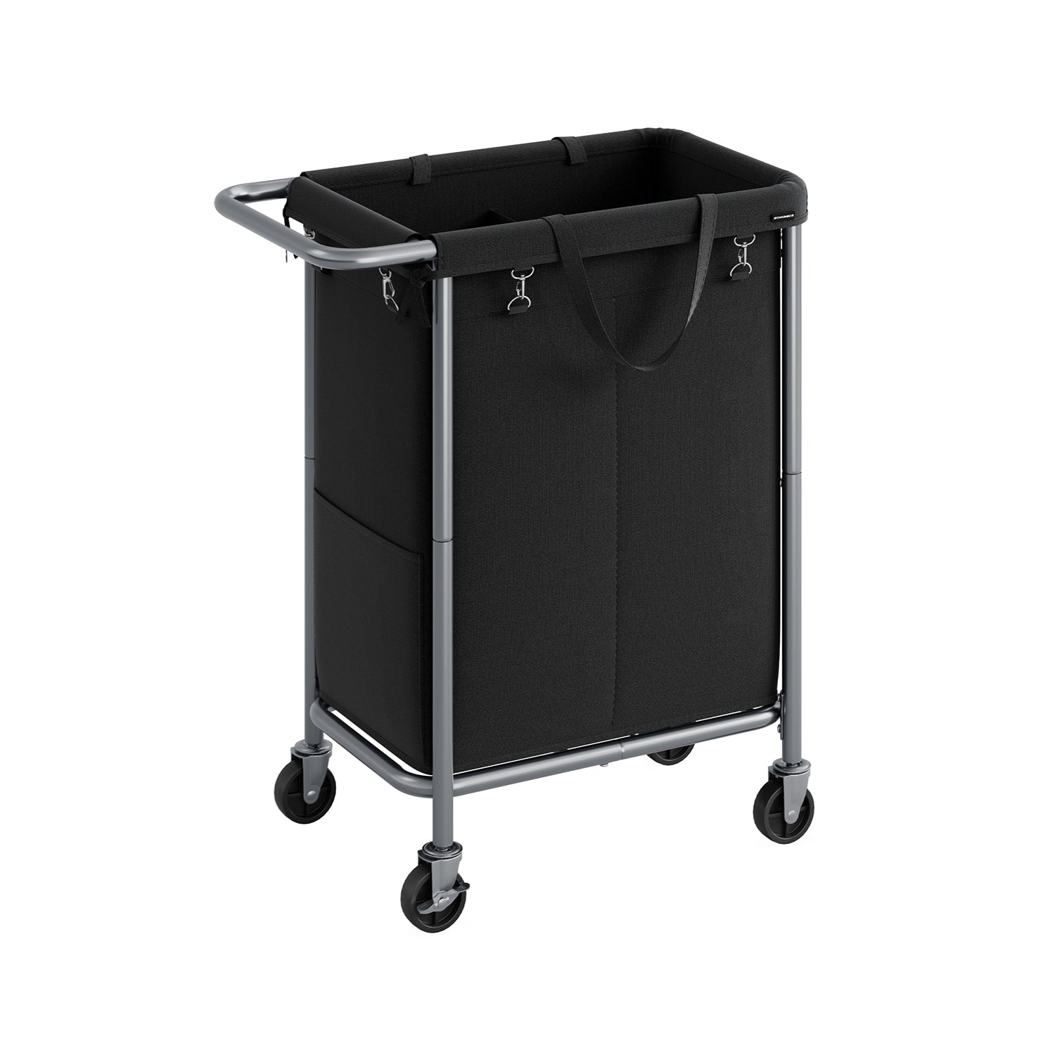 Laundry Basket - Steel - Ink Black - 2-Compartment with Removable Liner and Wheels