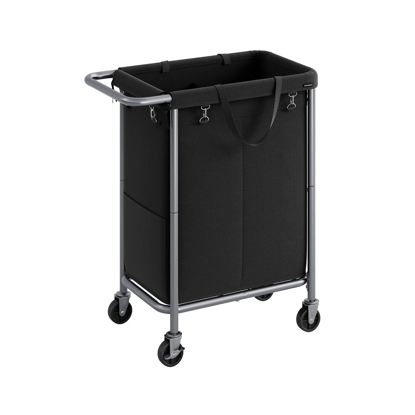Laundry Basket - Steel - Ink Black - 2-Compartment with Removable Liner and Wheels