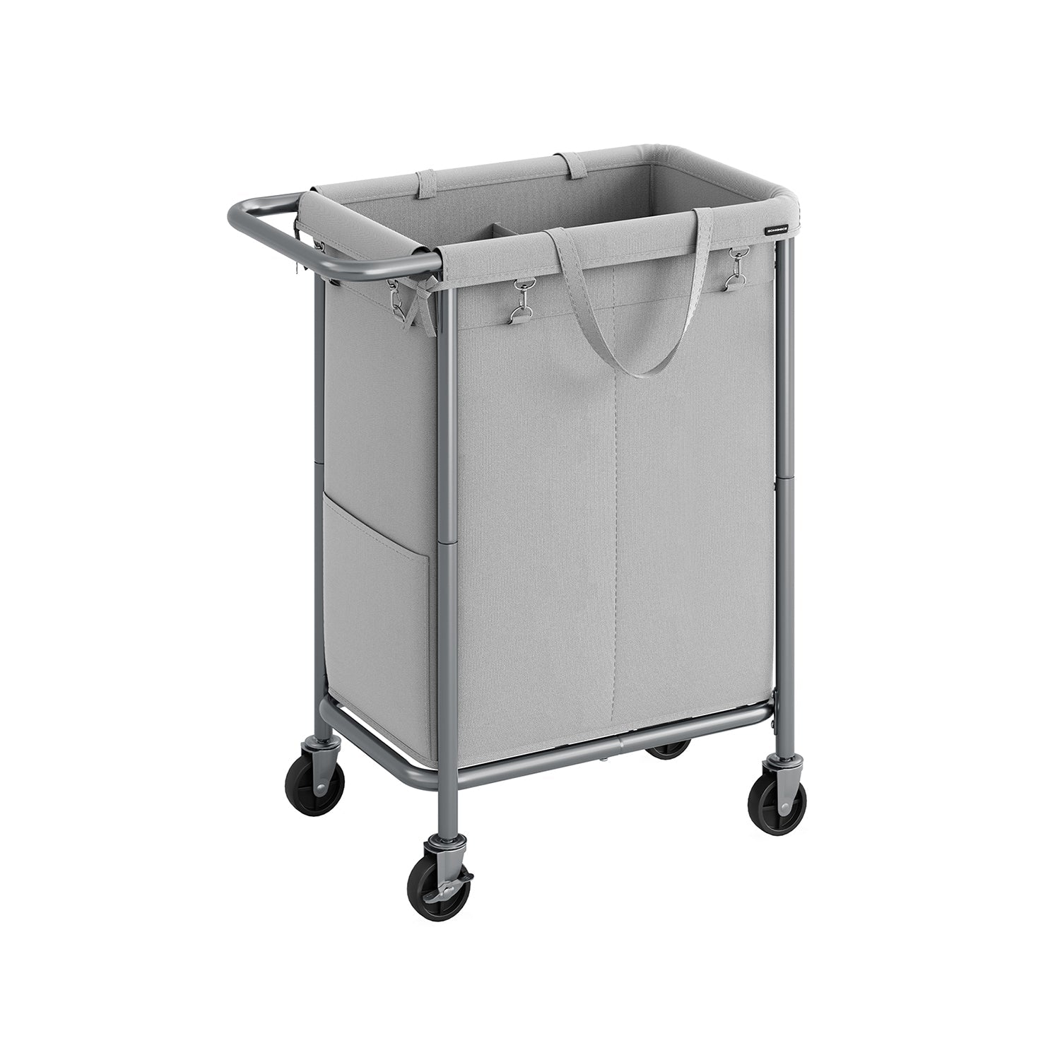 Laundry Basket - Steel Frame - Dove Grey - 2-Compartment with Removable Liner and Wheels