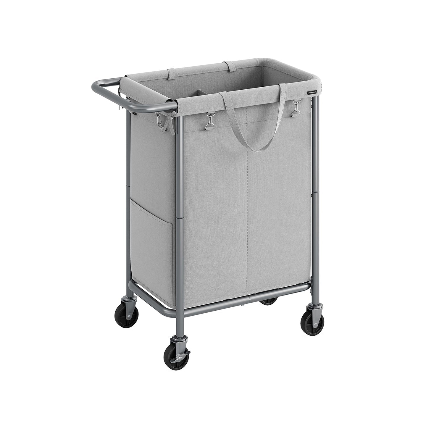 Laundry Basket - Steel Frame - Dove Grey - 2-Compartment with Removable Liner and Wheels