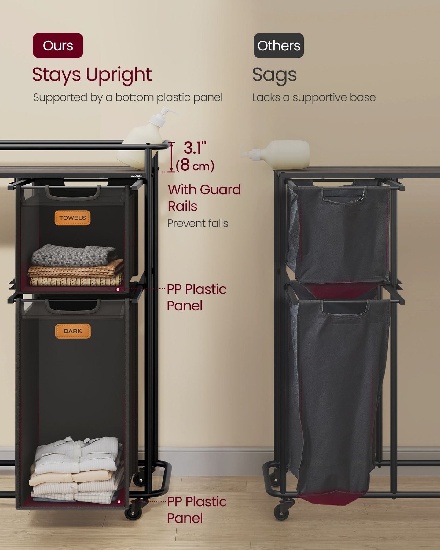 Rolling Laundry Hamper - Fabric - Ink Black - 150 L with Wheels and Removable Liners