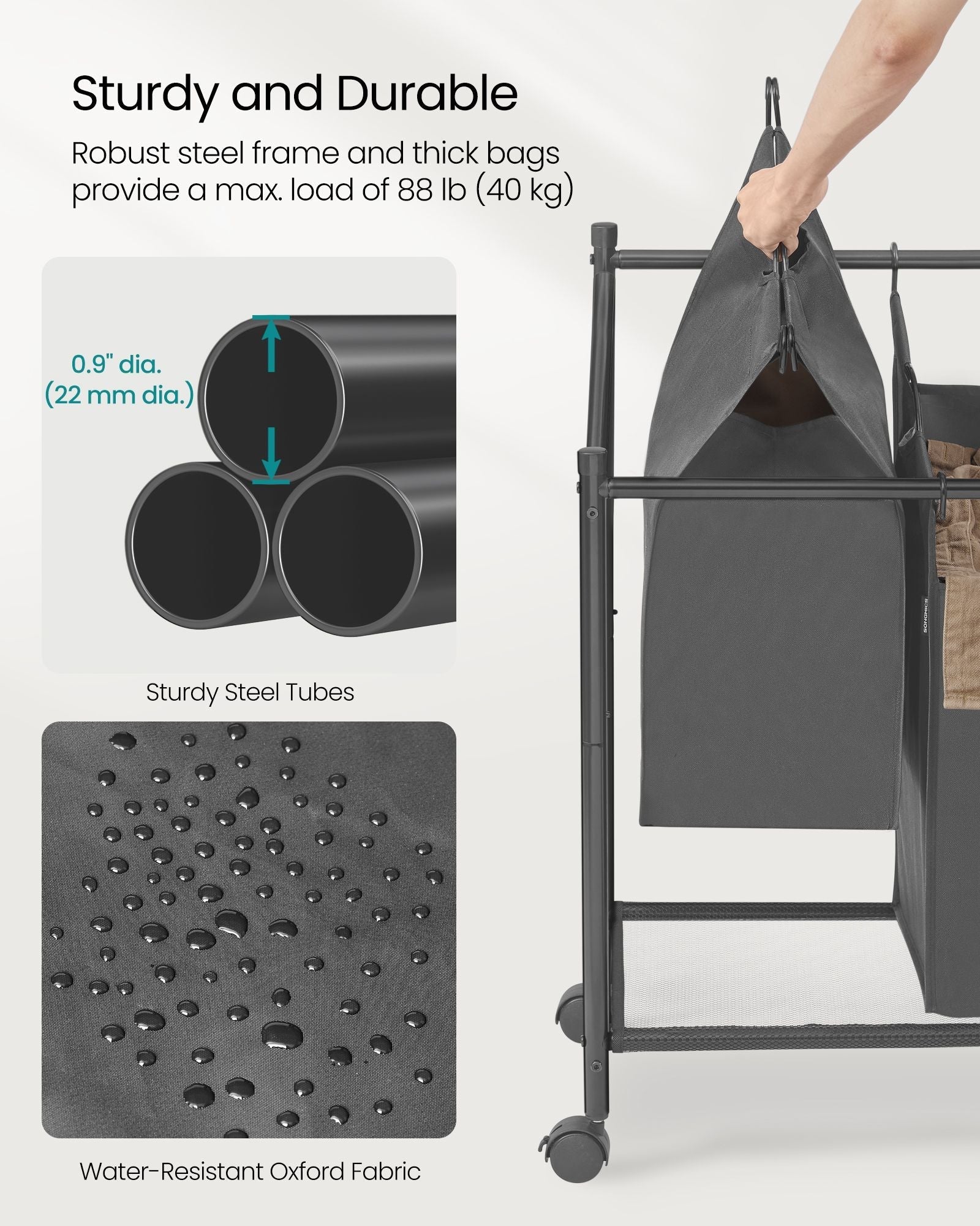 Rolling Laundry Sorter - Fabric - Slate Grey - 4 Removable Bags