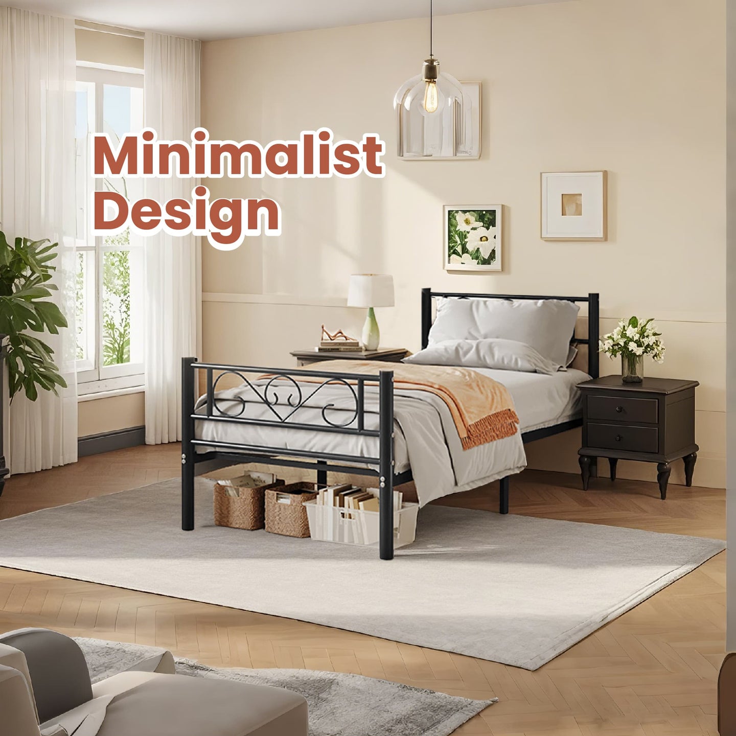 Single Bed Frame - Metal - Ink Black - Fits 190 x 90 cm Mattress