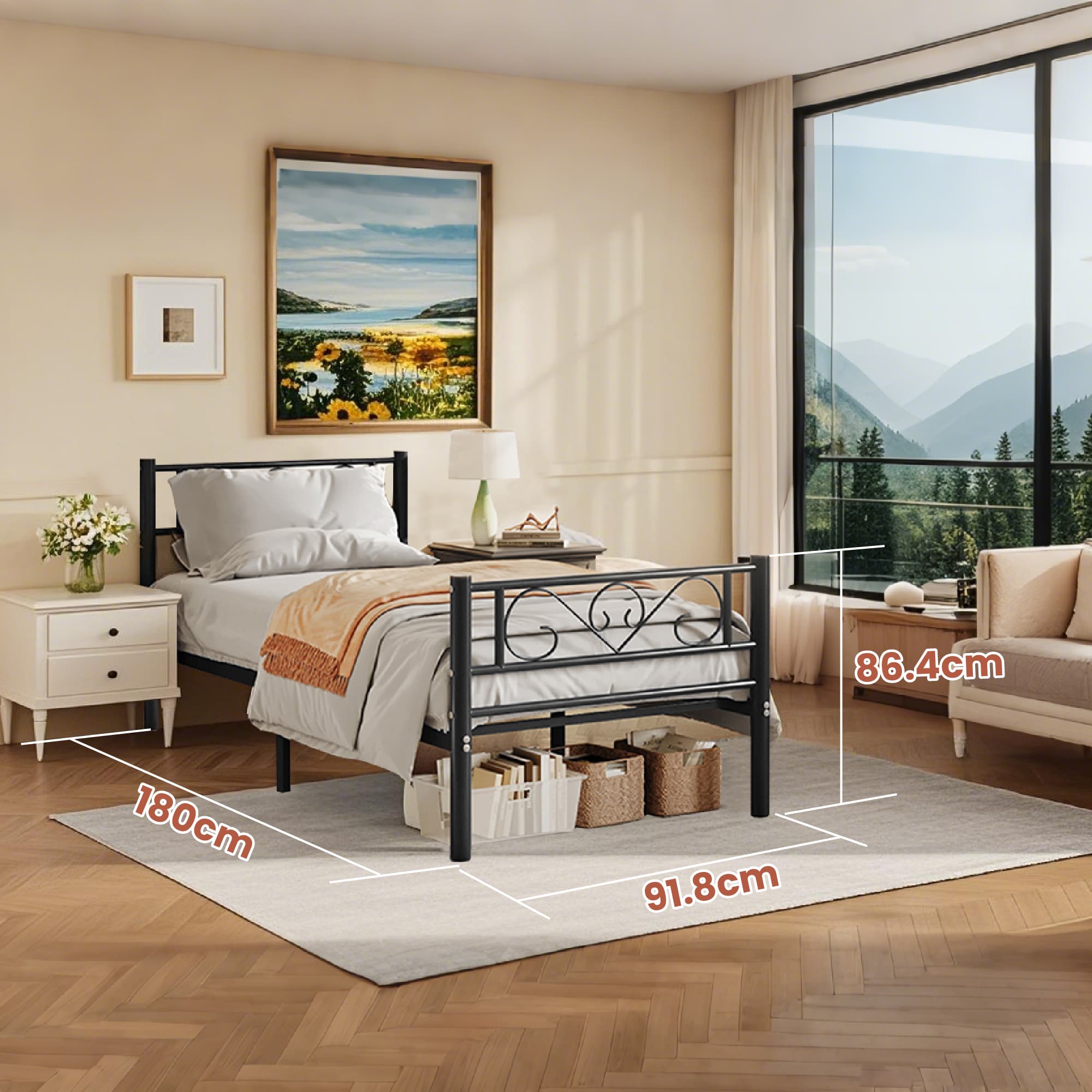 Single Bed Frame - Metal - Ink Black - Fits 190 x 90 cm Mattress