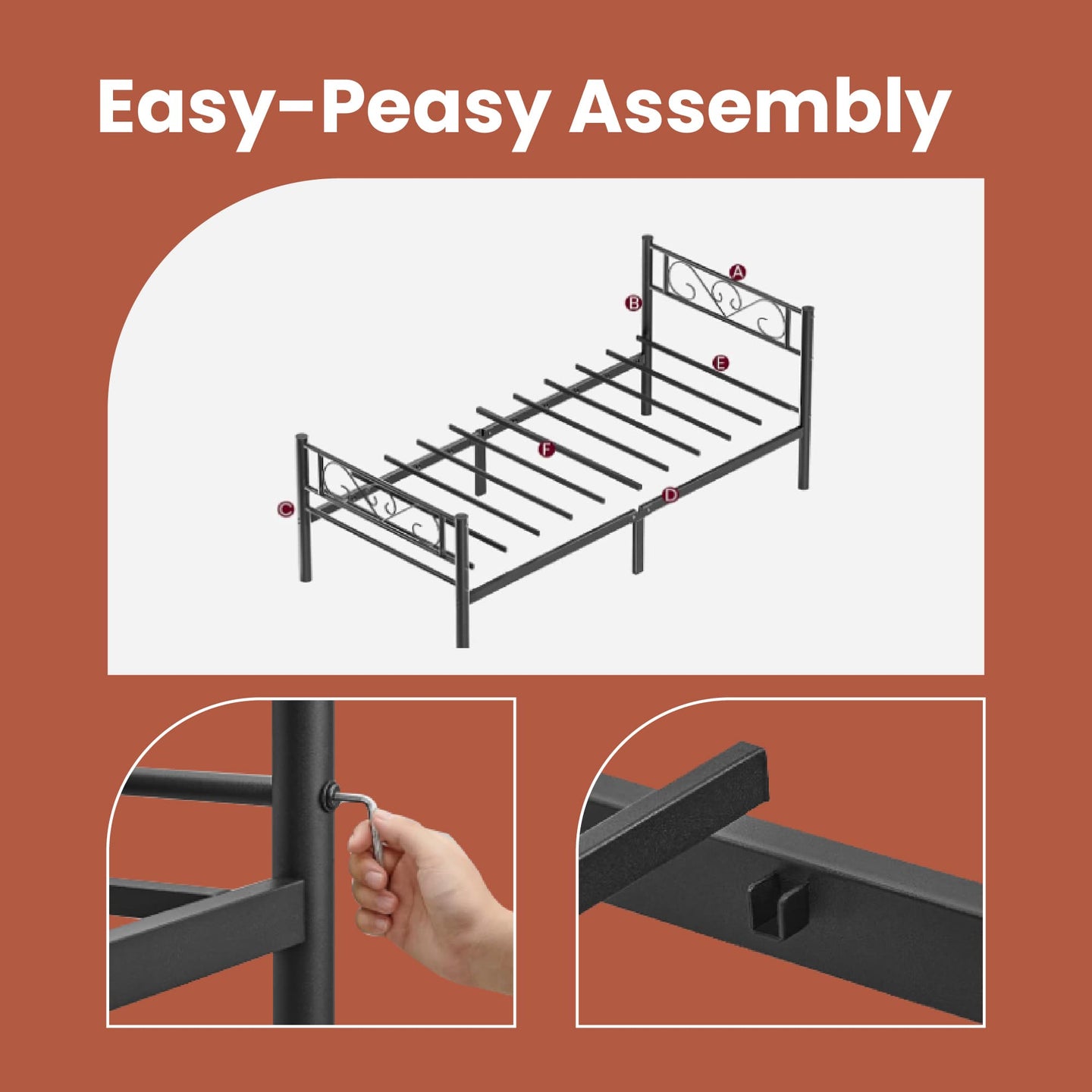 Single Bed Frame - Metal - Ink Black - Fits 190 x 90 cm Mattress