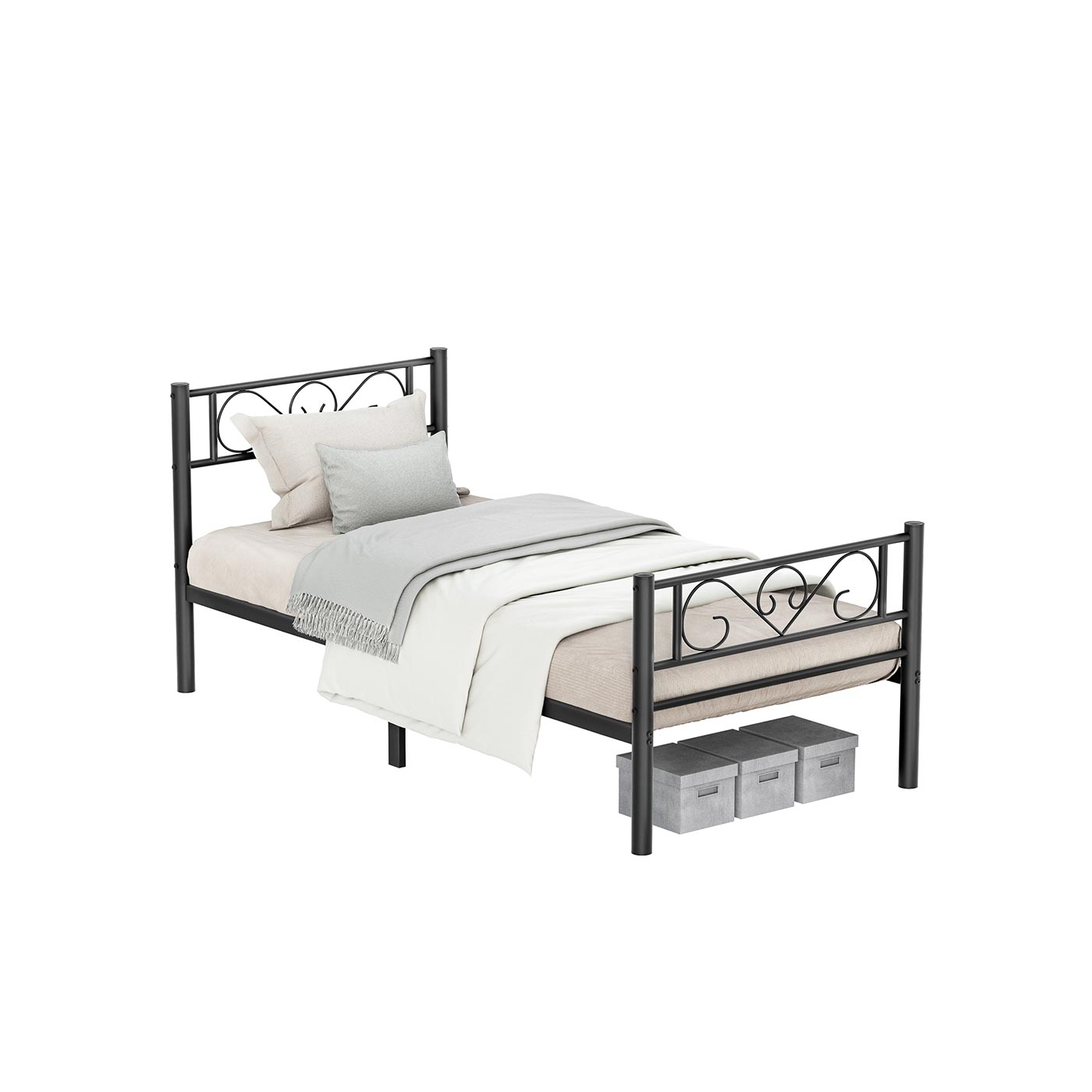 Single Metal Bed Frame - Metal - Black - No Box Spring Needed