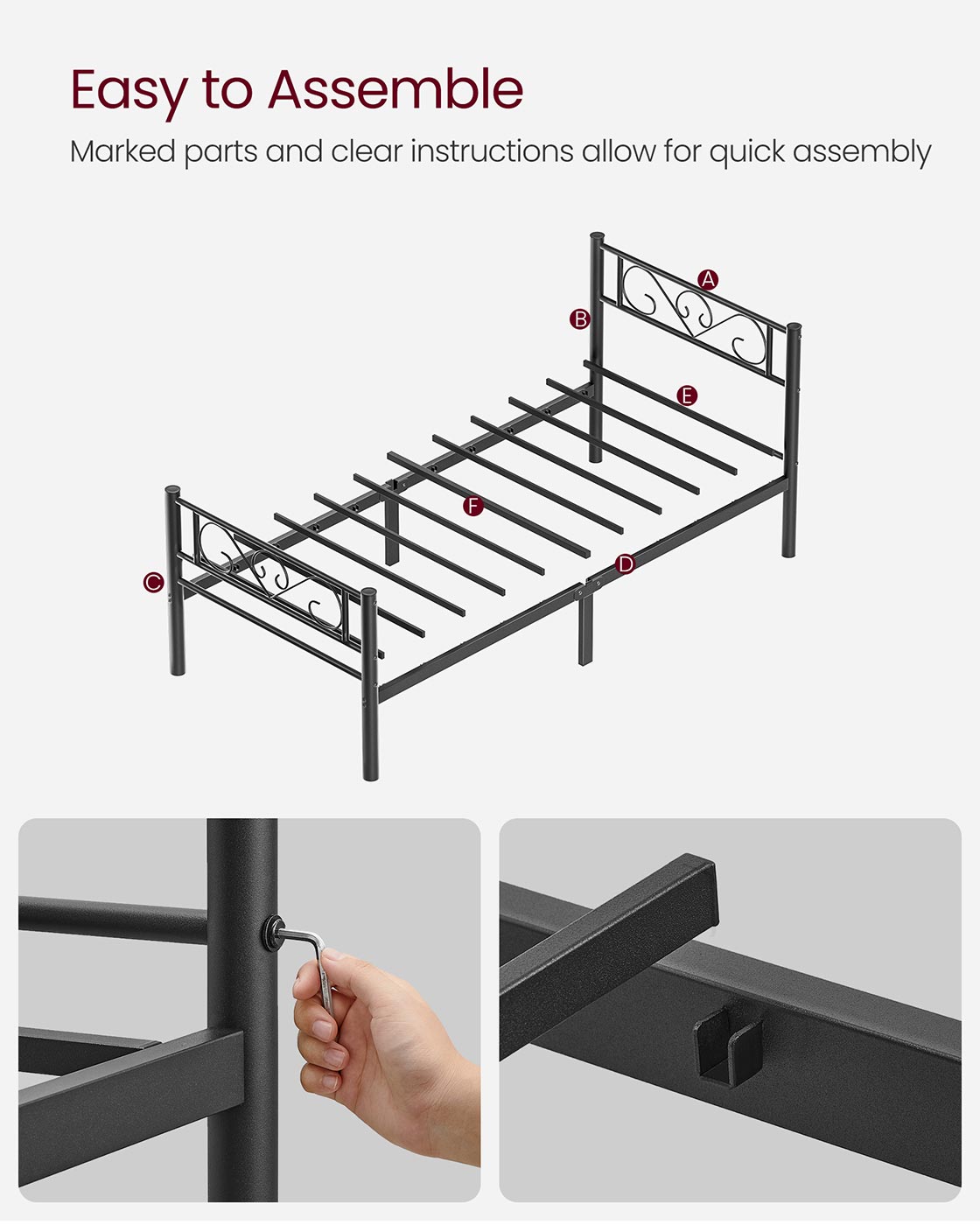 Single Metal Bed Frame - Metal - Black - No Box Spring Needed