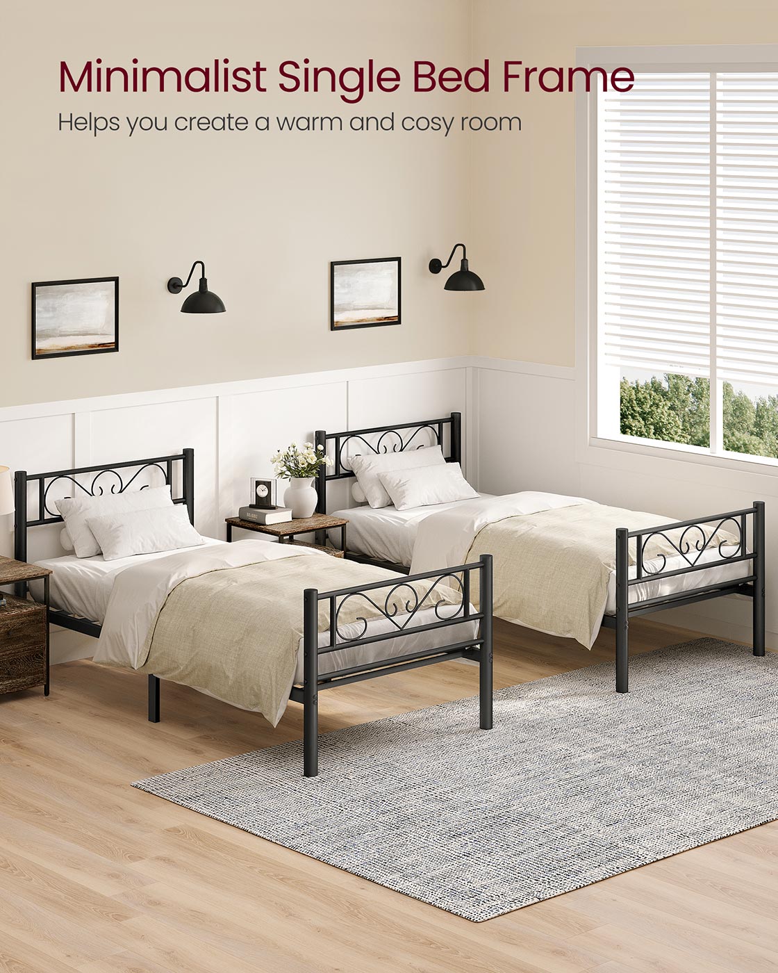 Single Metal Bed Frame - Metal - Black - No Box Spring Needed