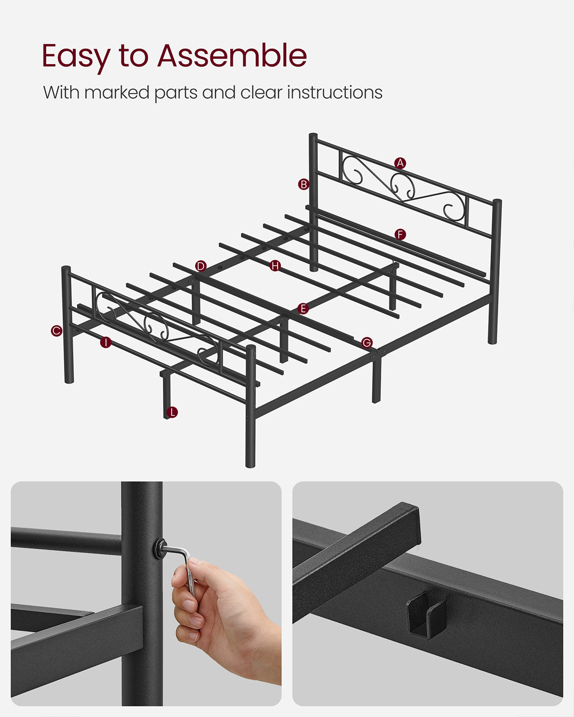 Double Bed Frame - Metal - Matte Black