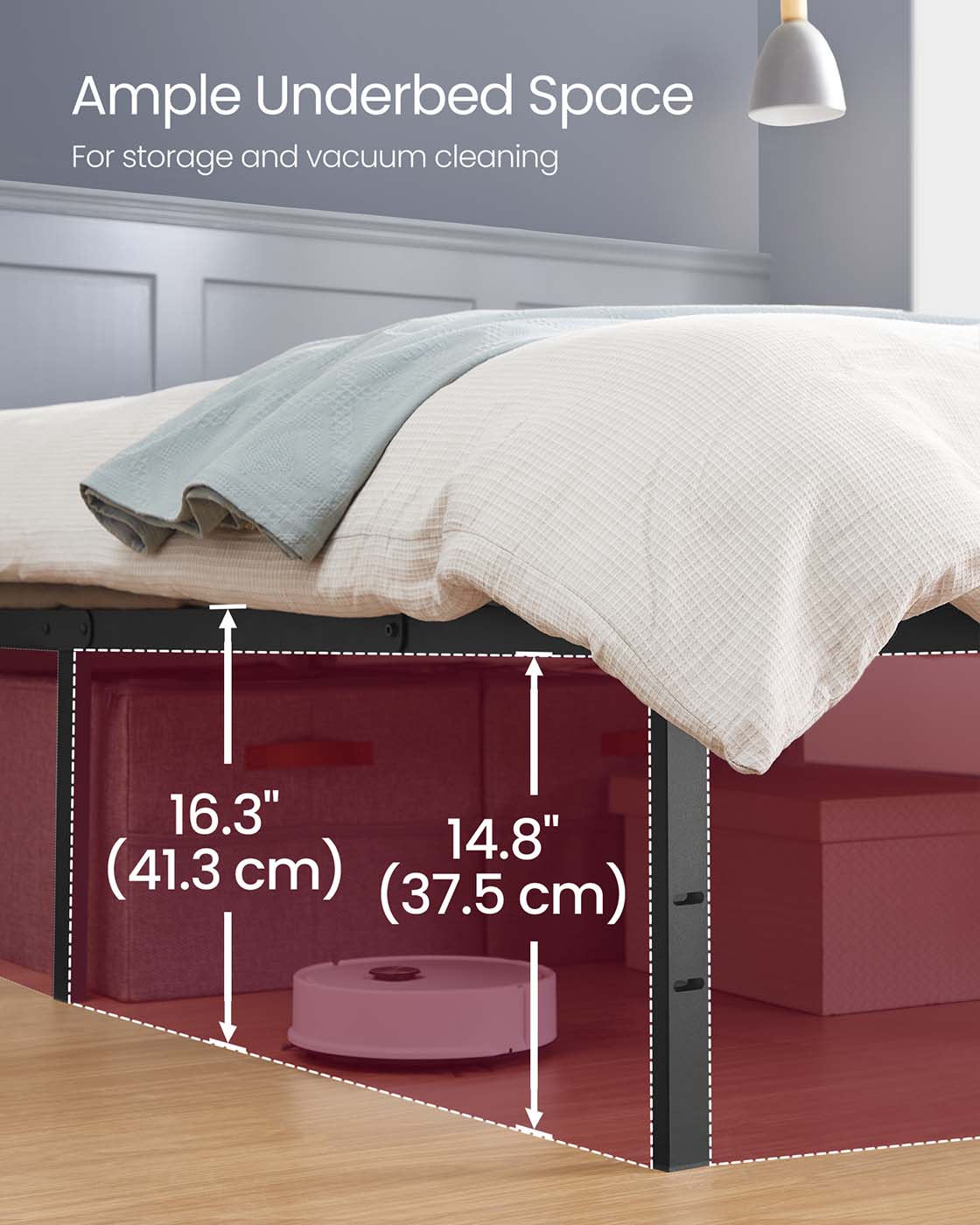 Single Bed Frame - Metal - Ink Black - Features Bedside Shelves