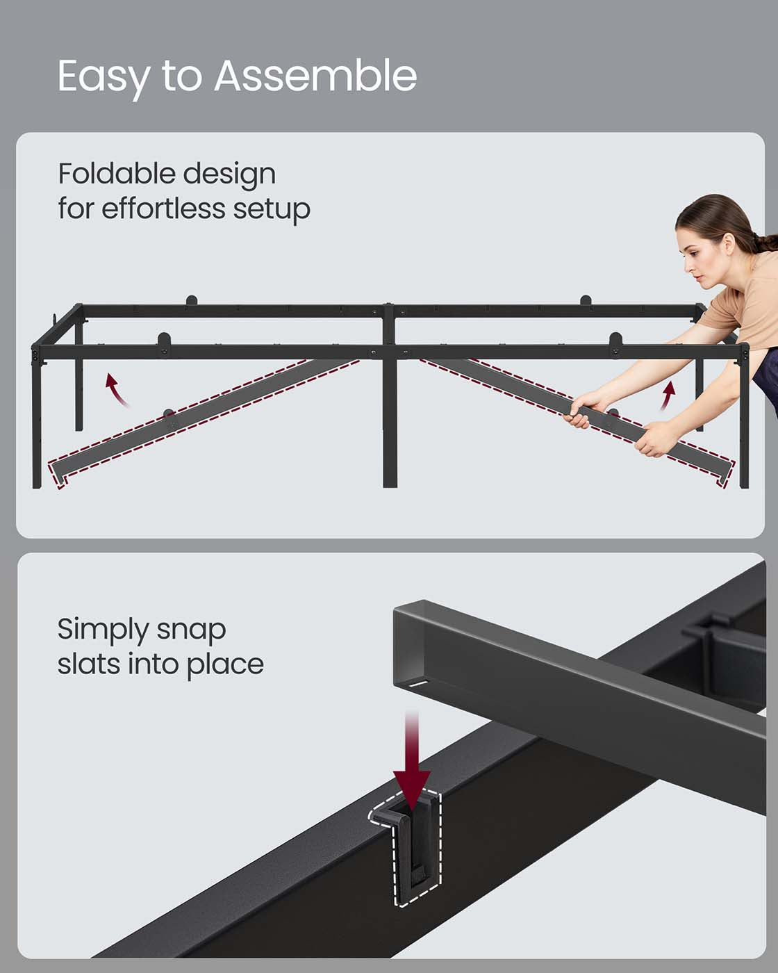 Single Bed Frame - Metal - Ink Black - Features Bedside Shelves