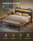 Bed Frame - Metal with LED and Charging Station - Matte Black, Rustic Brown - 208.9 x 135.5 x 104.5 cm