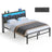 Bed Frame - Metal with LED and Charging Station - Matte Black, Smoky Black - 208.9 x 135.5 x 104.5 cm