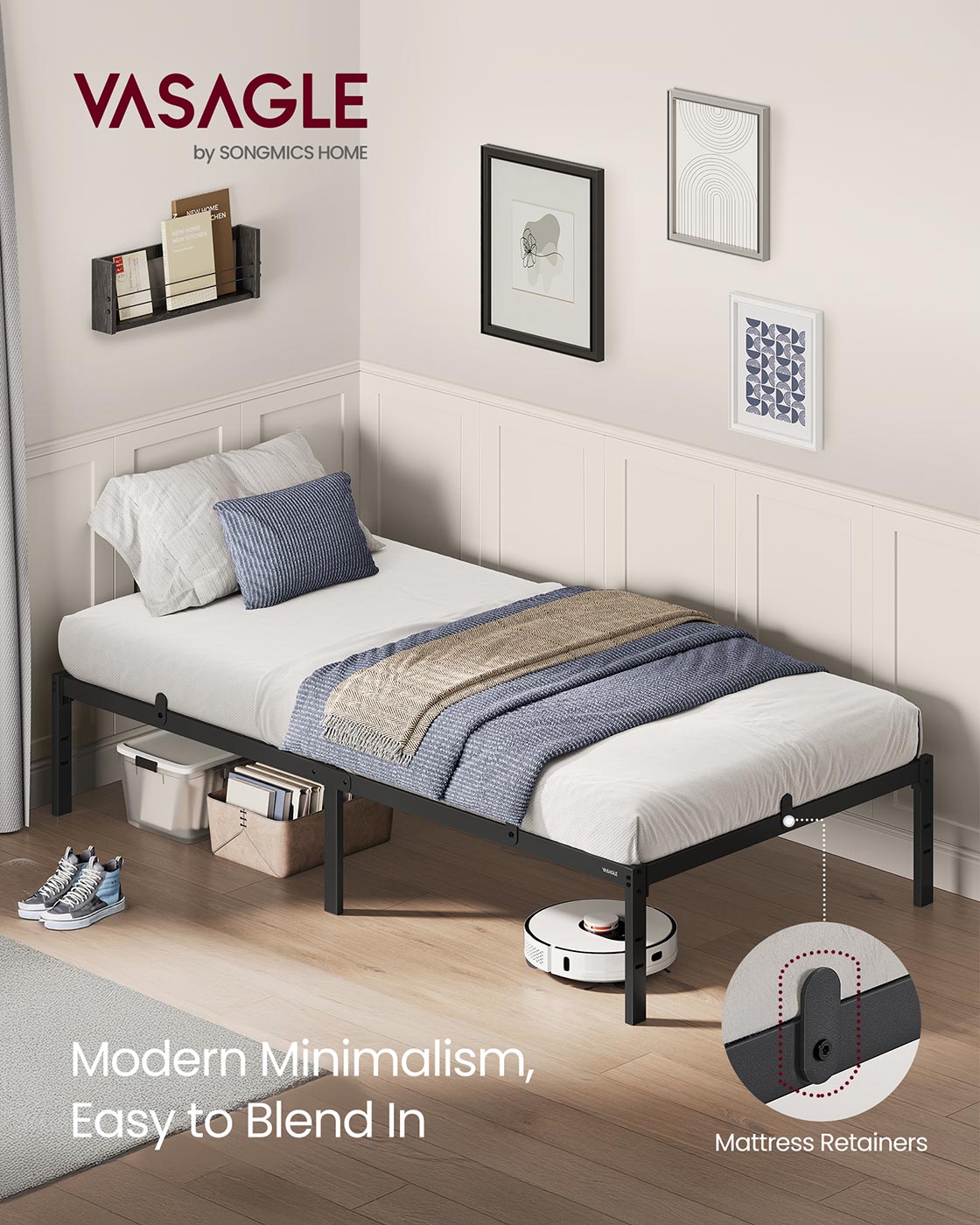 Single Metal Bed Frame - Steel - Ink Black - 90 x 190 cm