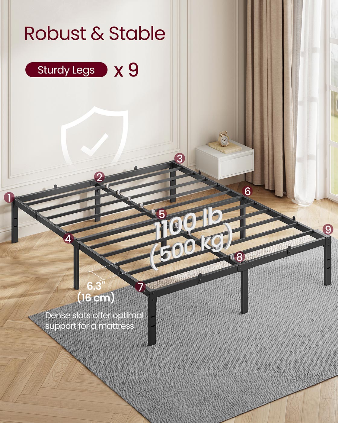 Double Metal Bed Frame - Steel - Ink Black - 135 x 190 cm