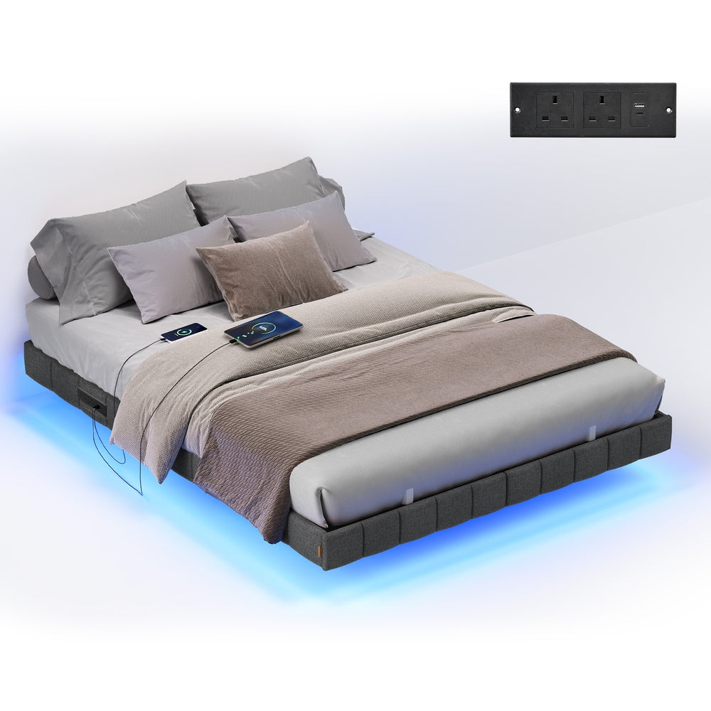 Double Floating Bed Frame - 135L - Foam - LED Lights