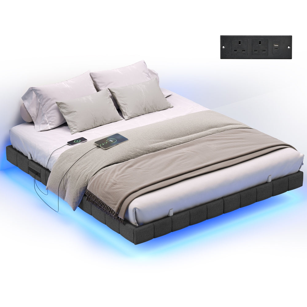 Floating Bed Frame - 150L - Foam - LED Lights