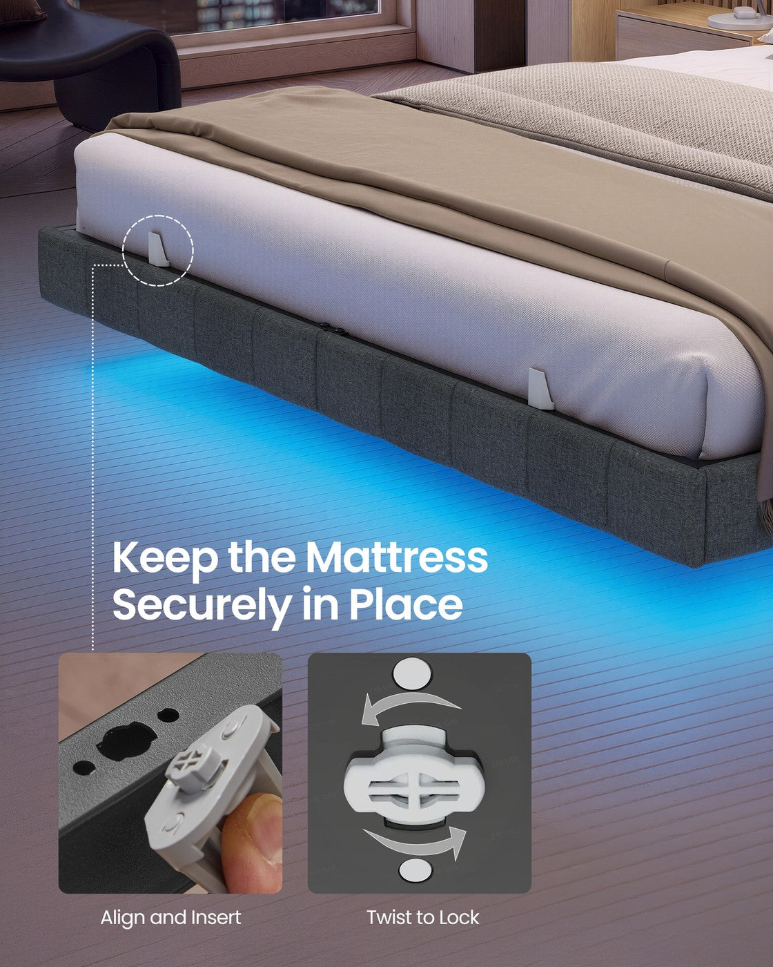 Floating Bed Frame - 150L - Foam - LED Lights