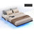 Double Floating Bed Frame LED Lights Charging Station - Foam and Polyester - Ink Black