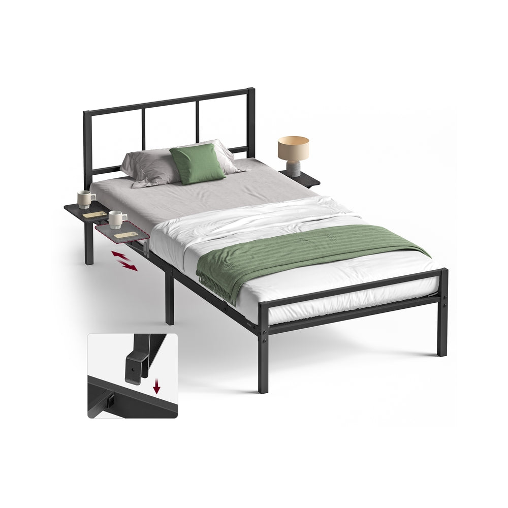 Single Metal Bed Frame - 90L Mattress - Steel - Headboard