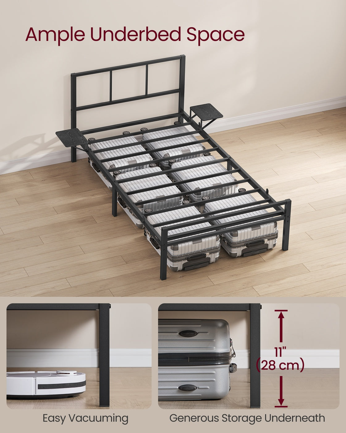 Single Metal Bed Frame - 90L Mattress - Steel - Headboard