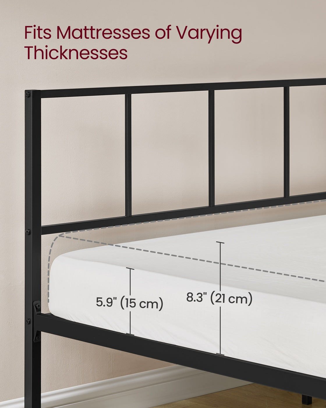 Single Metal Bed Frame - 90L Mattress - Steel - Headboard