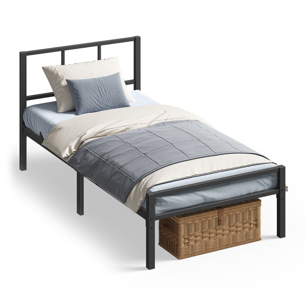 Single Bed Frame - Steel - Ink Black - with Slats and Headboard