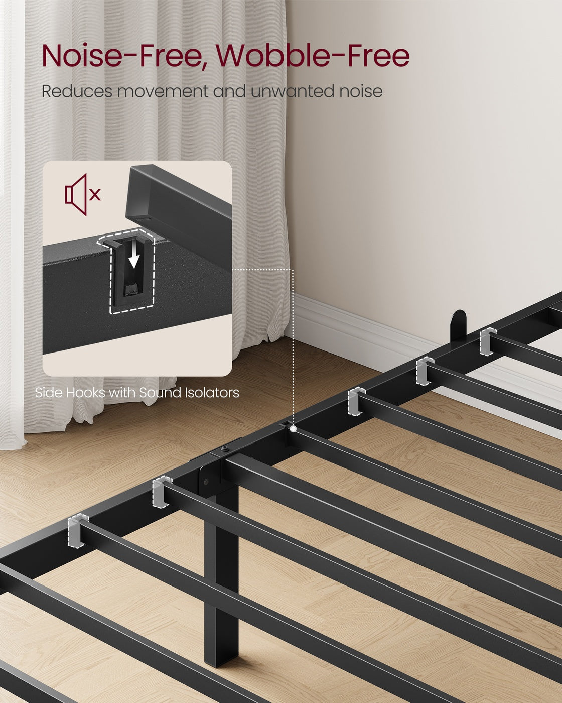 Single Bed Frame - Steel - Ink Black - with Slats and Headboard
