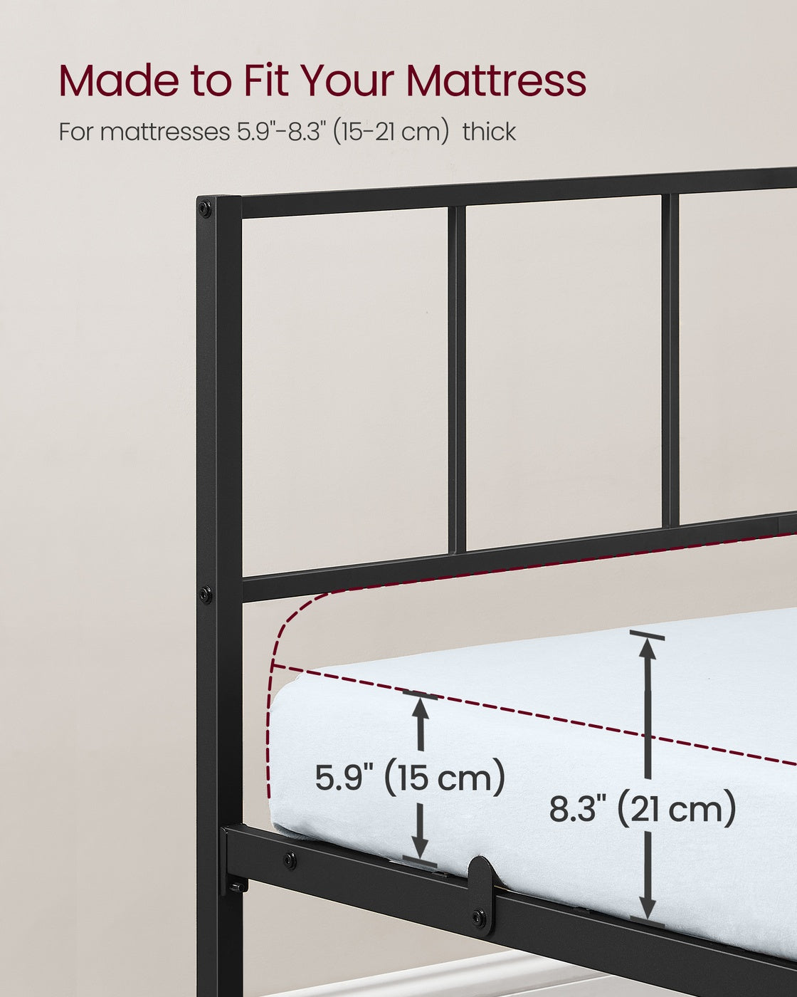 Single Bed Frame - Steel - Ink Black - with Slats and Headboard