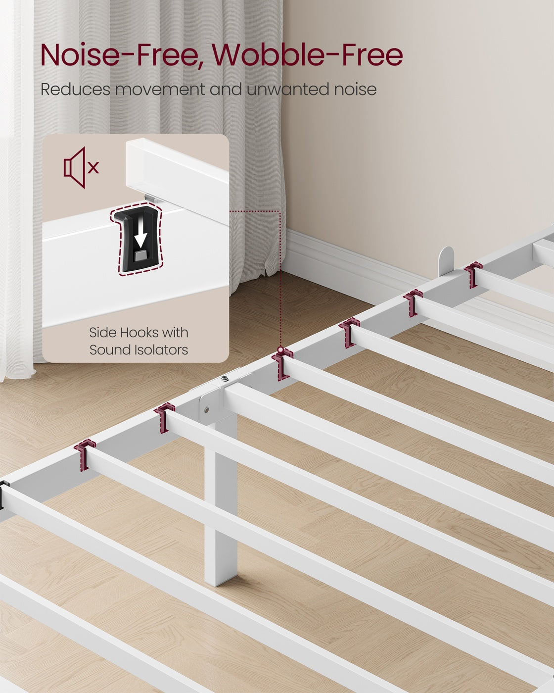 Bed Frame - Steel - Matte White - with Slats and Headboard