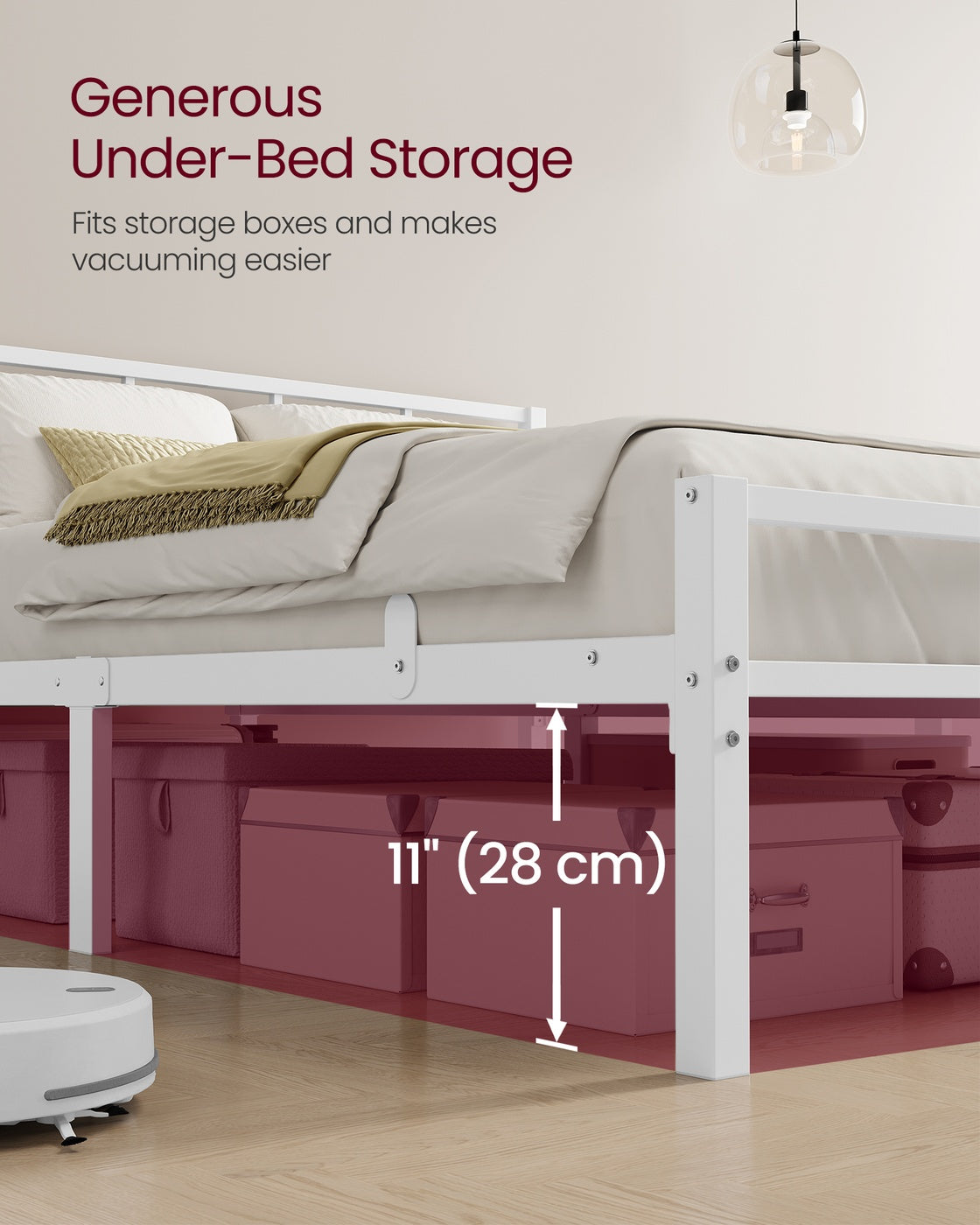 Bed Frame - Steel - Matte White - with Slats and Headboard