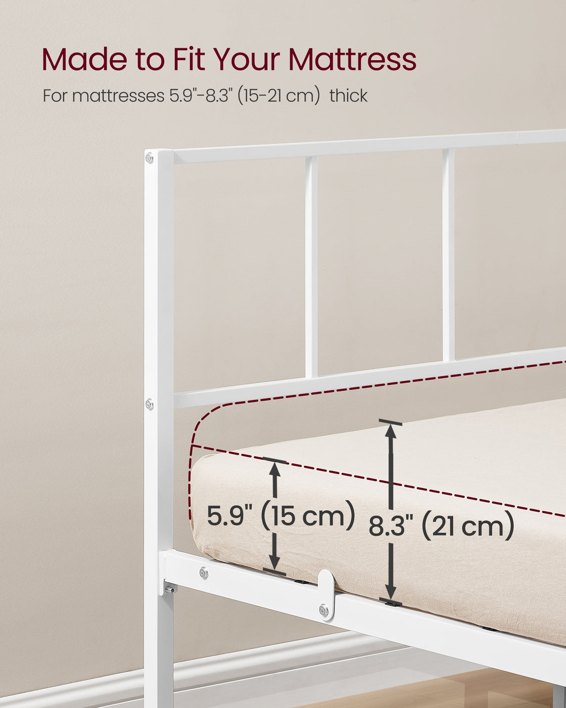 Bed Frame - Steel - Matte White - with Slats and Headboard