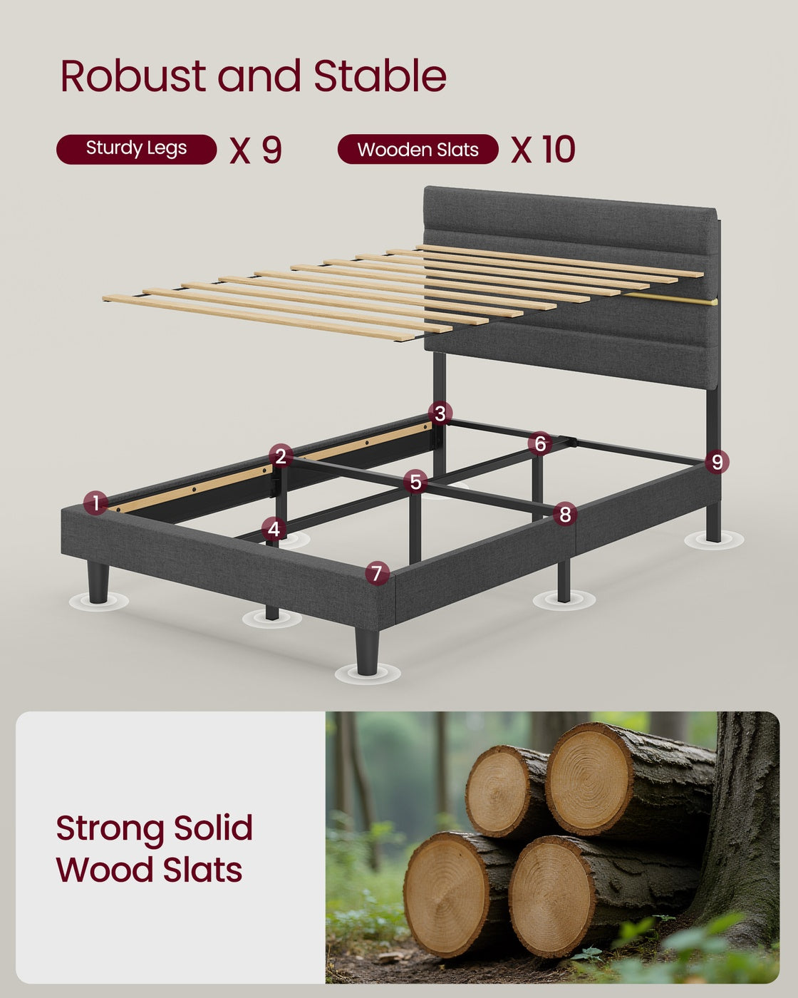 Small Double Bed Frame - 120 x 190 - Metal - Adjustable Headboard