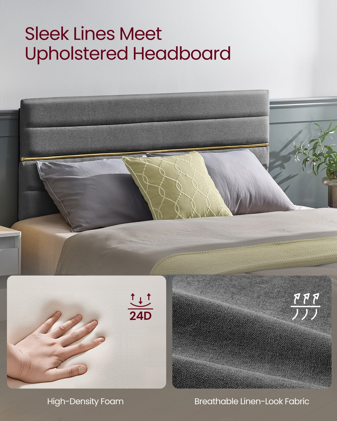 Double Bed Frame - 120L - Metal - Adjustable Headboard