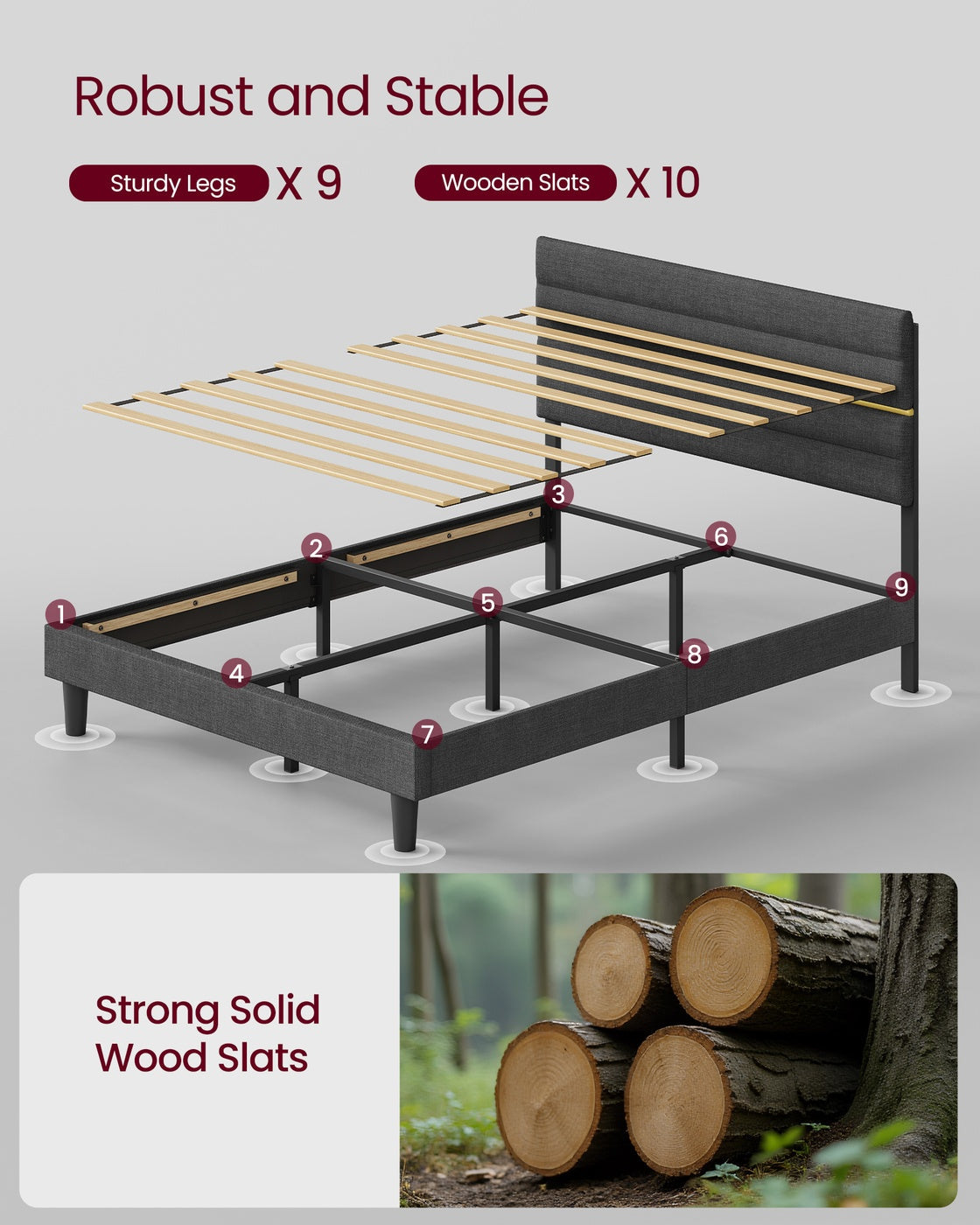 Double Bed Frame - 120L - Metal - Adjustable Headboard