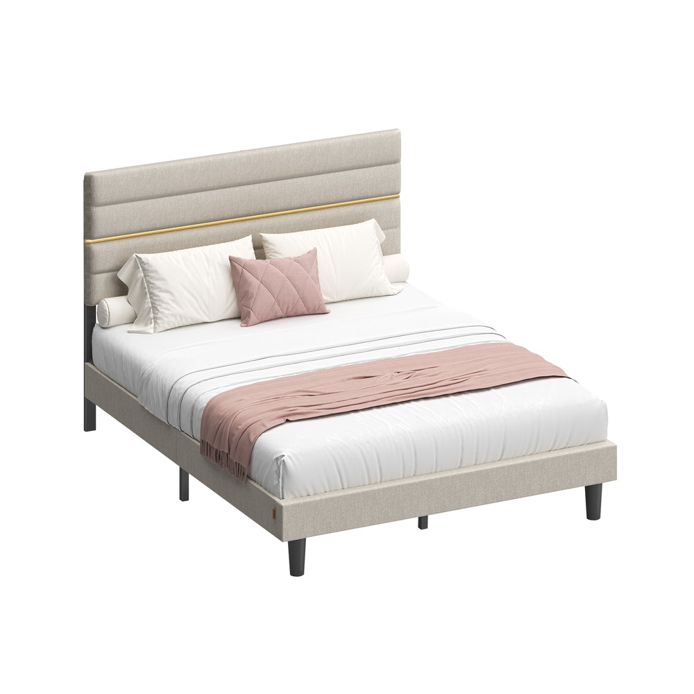 Double Bed Frame - 120x190 - Steel - Adjustable Upholstered Headboard